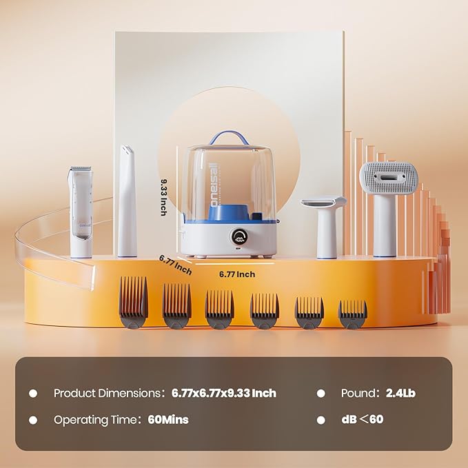 oneisall Cordless Dog Grooming Vacuum Kit, Dog Grooming Kit with 5100mAh & 11-in-1 Pet Tools, 3L Dust Cup, Low Noise for Shedding & Grooming and Suitable for Home/Car Cleaning,Comfy L1