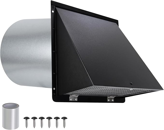 10 Inch Wall Vent Cover,Exhaust Vent Hooded Wall Vent with Screen and Damper,Outdoor Wall Exhaust Vent Cap Exterior Air Vent Cover for Kitchen Range Hood HVAC Duct Dryer Ventilation,Galvanized Steel