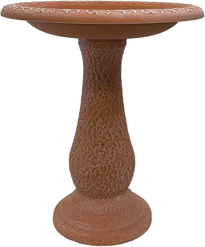 Tierra Garden Birdbath for Outdoors - 24" Terra Cotta Fiber Clay Bird Bath Bowl and Stand, Easy Assembly UV-Resistant Bird Baths for Outside, Outdoor Decor Pedestal Birdbaths, Garden Decor for Outside