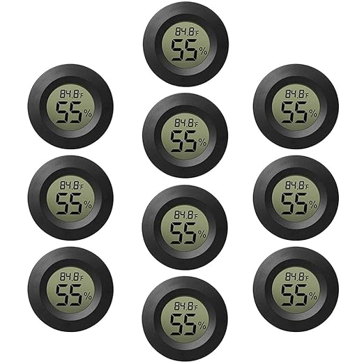 10-Pack Mini Thermometer Hygrometer, Small Digital Electronic Temperature Humidity Meters Gauge Indoor LCD Display for Humidors, Greenhouse, Garden, Cellar, Fridge, Mason Jar