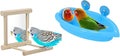 Wontee Bird Bath Parrot Bathing Tub Bird Mirror with Perch Toys for Budgies Parakeets Cockatiels Lovebirds Finches Canaries (Blue (B))
