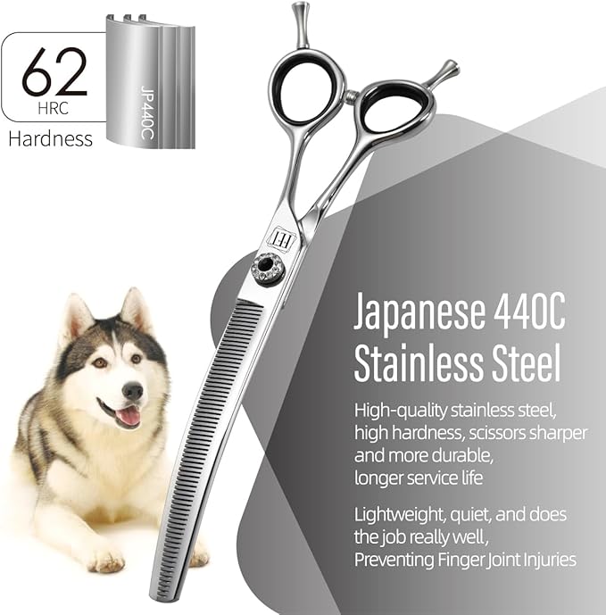 Dog Grooming Scissors: 7.0 inch Professional Pet Curved Thinning Shears Made Of Japanese 440C Advanced Stainless Steel for Dogs Cats and Other Pets