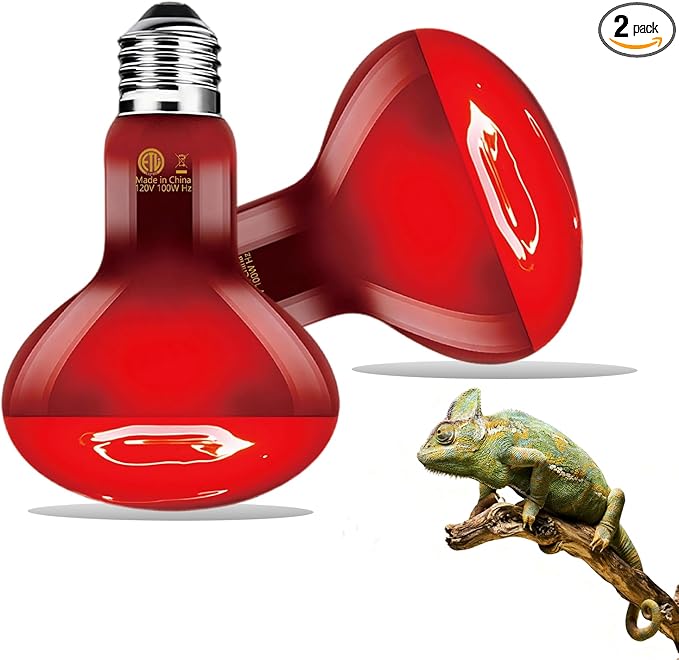 100W Infrared Heat Lamp Bulb, 2-Pack Red Heat Emitter for Reptile & Amphibian Basking – Perfect for Bearded Dragon, Lizard, Turtle, Snake