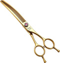 Fenice Peak Professional Dog Grooming Scissors Pet Curved Chunker Shears 7.0'' Extremely Sharp Blades 440C Steel Thinning Scissors Durable Smooth Motion & Fine Cut for Dogs and Cats(Gold)