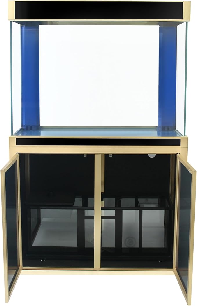 100 Gallon Glass Aquarium with Aluminum Cabinet - Including Sump for Filtration and Circulation, Plumbing, LED, Black with Gold Trim