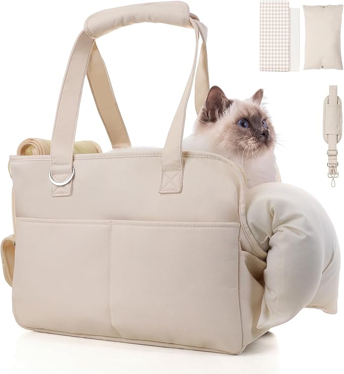 Dog Carriers for Small Dogs, Soft Sided Folding Dog Purse for Dogs Medium Cats Puppies up to 13 Lbs, Washable Breathable Puppy Carrier for Outdoor Travel (Small Beige)