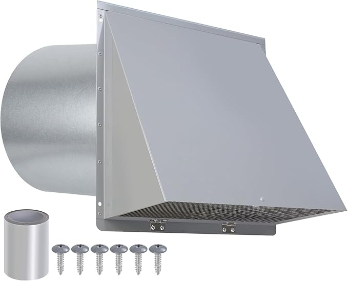 10 Inch Hooded Wall Vent with Screen and Damper,Outdoor Wall Exhaust Vent Cover Cap for Kitchen Range Hood HVAC Duct Dryer Ventilation&Outside Exterior Mount,Galvanized Steel,Gray