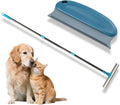 Carpet Rake Pet Hair Remover, Reusable Y-Shaped with Free Small Brush for Mats, Rugs, Couches, Reusable Cat Dog Hair Removal Tool with 54” Adjustable Long Handle Built,Blue