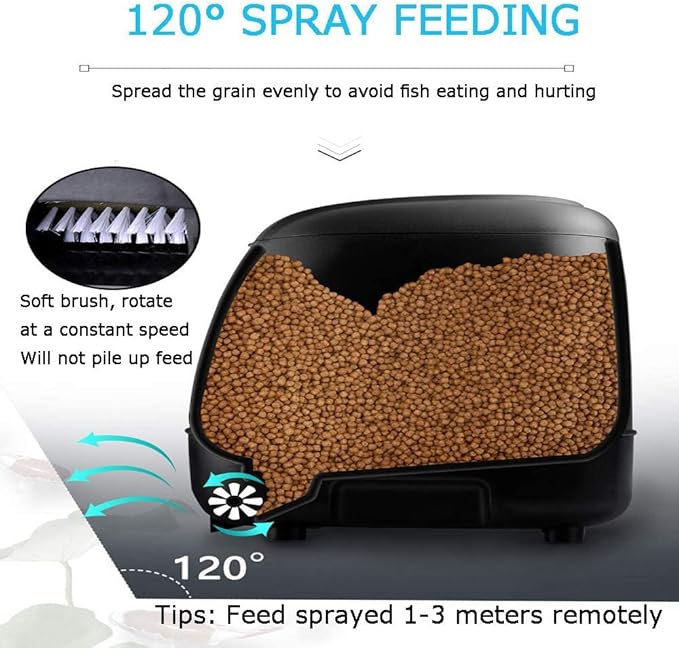 10L Automatic Fish Feeder, Fish Food Dispenser, Directional Feeder, Timer High Capacity Pond Fish Feeder for Outdoor Garden Pond(Black)