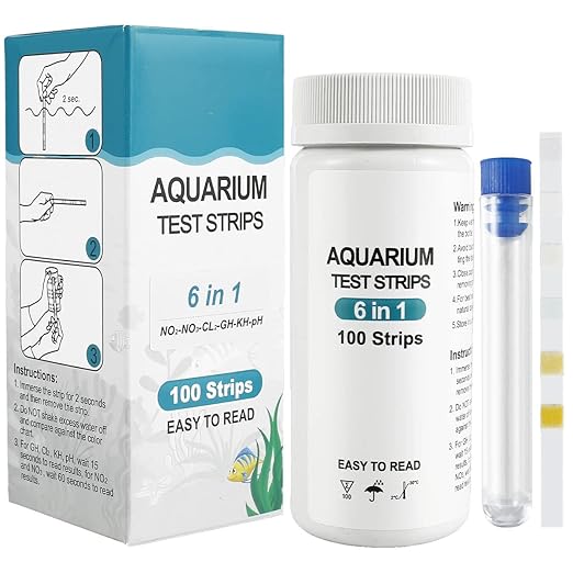 100Pcs Aquarium Test Strips 7 in 1 Fish Tank Test Kit Freshwater Saltwater Aquarium Water pH Test Strips Kit for Total Hardness Nitrate Nitrite Free Chlorine Carbonate pH Value Total Alkali