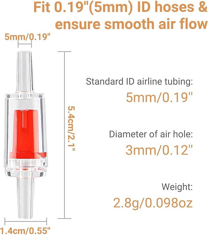 10PCS Aquarium Air Check Valve, One Way Non-Return Check Valve for Aquarium Air Pump, for 3/16 Inch Airline Tubing, Fish Tank Accessories (Red)