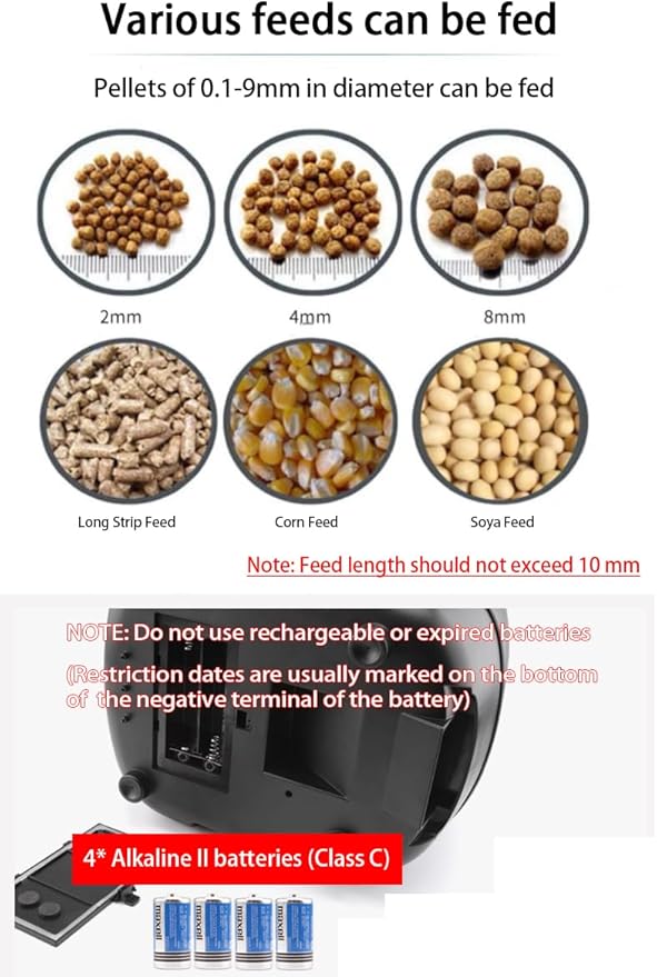10L Pond Fish Feeder, Automatic Fish Feeder for Pond, Timer High Capacity, Battery-Powered for Vacations & Hot or Cold Weather