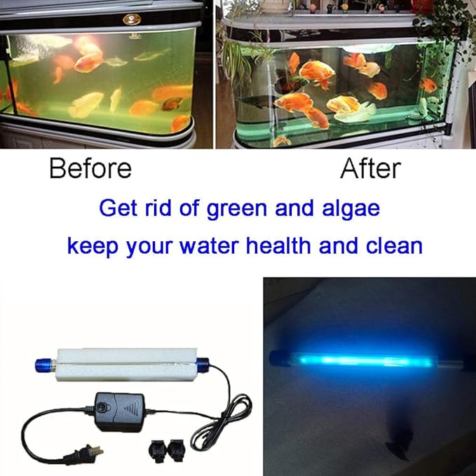 11W U-VC Aquarium Green Clean Light Aquarium Algae Clean Lamp Fish Tank Water Clean Light Green Clear Waterproof Water Clean Lamp for Pond Fish Tank Sump Swim Pool (11W-13inch Length)