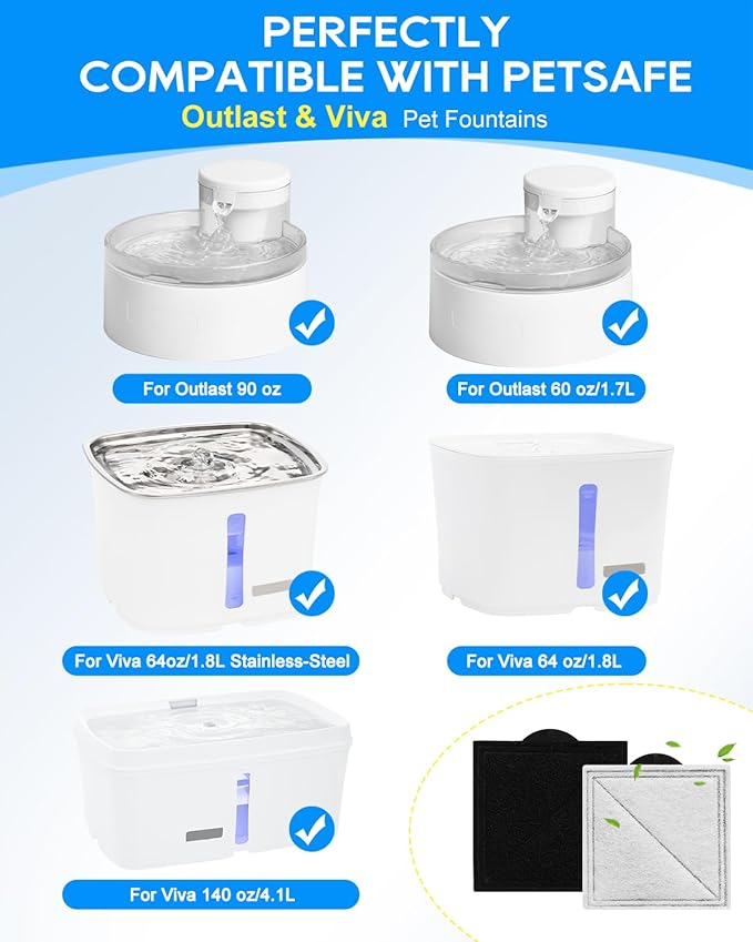 10 Pack Pet Fountain Filters Replacement Compatible with PetSafe Outlast Pumpless Fountains, Fit for Viva Cat Water Fountain Stainless Steel