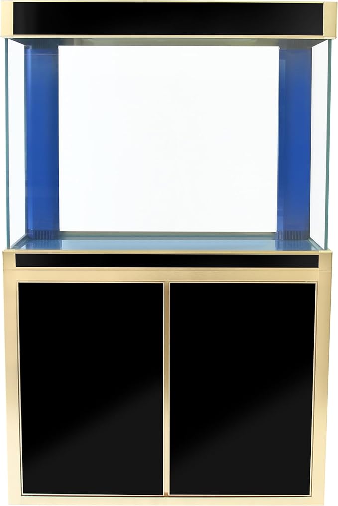 100 Gallon Glass Aquarium with Aluminum Cabinet - Including Sump for Filtration and Circulation, Plumbing, LED, Black with Gold Trim