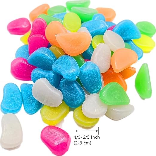 0.8-1.2" Big Rainbow Multicolor Glow in The Dark Rocks, Big Colored Pebbles, Aquarium Gravel, Fish Tank Gravel, Plants for Fish Tank, Glow Rocks for Landscaping 750 Pcs (5, Pounds)