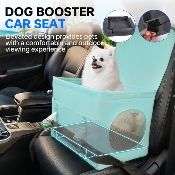 Dog Booster Car Seat with Washable Removable Cover for Small Dogs up to 13 lbs,Fits Car Truck SUV,(Green).