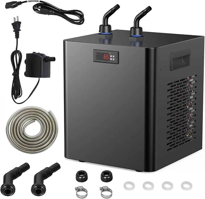 1/3 Hp Aquarium Chiller, 79 Gal Water Chiller Machine, Fresh & Salt Fish Tank Chiller for Axolotl Jellyfish Coral Reef, Hydroponic Water Chiller with Water Pump and Quiet Design Compressor