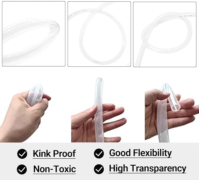 1/4’’ ID × 3/8’’ OD - 10 ft Clear Plastic Vinyl Tubing, Flexible PVC Hose Lightweight Non-Toxic vinyl Tube for Transfer Water Air Oil