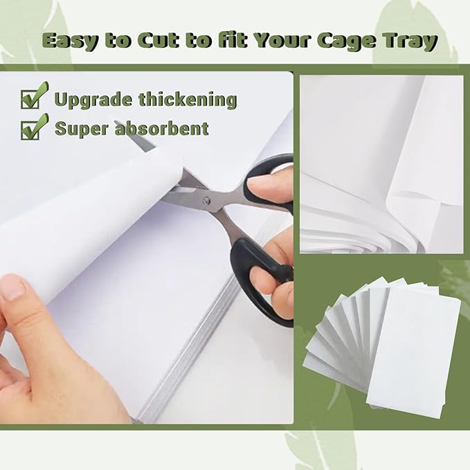 120 Pcs Bird Cage Liner Papers Big Size Cage Paper Liners Disposable Cage Paper Liners Precut Absorbent Cushion Pad Mat Accessories for Pet Bird Parrot (White, 12.2×8.2 inch)