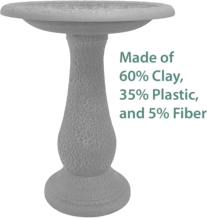 Tierra Garden Birdbath for Outdoors - 24"x19" Red Fiber Clay Bird Bath Bowl and Stand, Easy Assembly UV-Resistant Bird Baths for Outside, Outdoor Decor Pedestal Birdbaths, Garden Decor for Outside