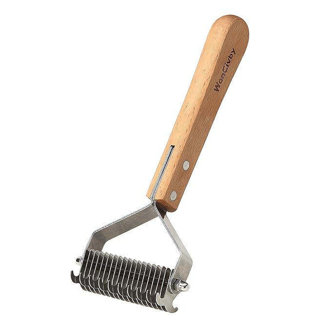 Undercoat Rake for Dogs Brush for cat shedding tool Grooming Comb19Blade Dematting Tool Pet Brush Dual Side Large Medium Small Dogs and Cats Shedding Brush, Premium Wood Handle