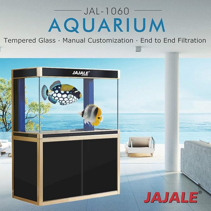 100 Gallon Glass Aquarium with Aluminum Cabinet - Including Sump for Filtration and Circulation, Plumbing, LED, Black with Gold Trim