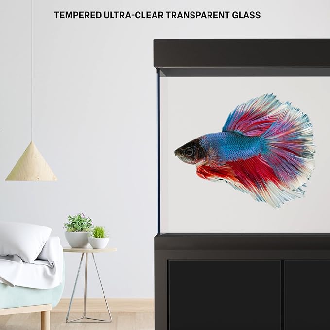 100 Gallon Glass Aquarium with Aluminum Cabinet - Including Sump for Filtration and Circulation, Plumbing, LED, Black