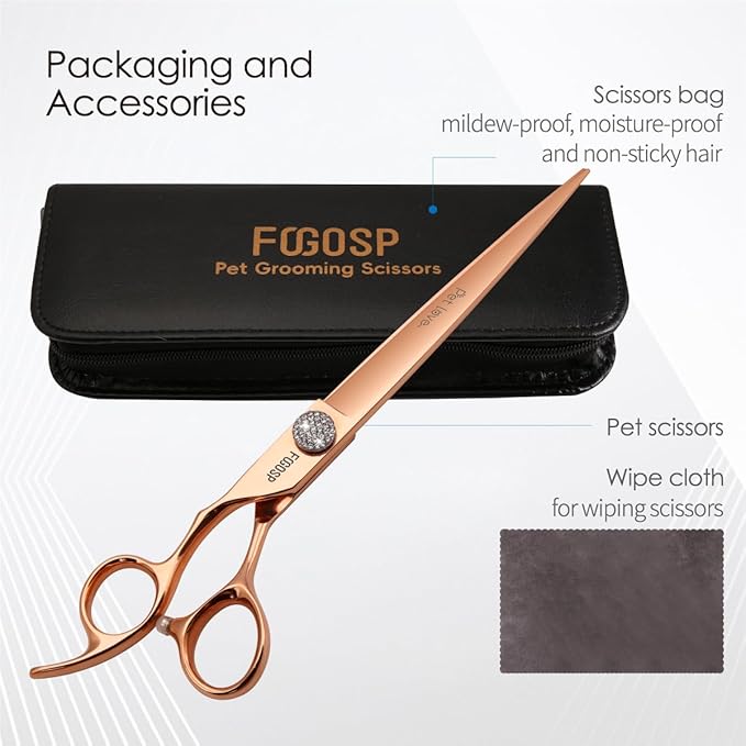 8'' Professional Left Handed Dog Grooming Scissors Straight Long Large Grooming Shears for Dogs Pet Rose Gold Titanium Japan 440C Right Handed Dog Hair Cutting Scissors for Poodle(8,Straight)