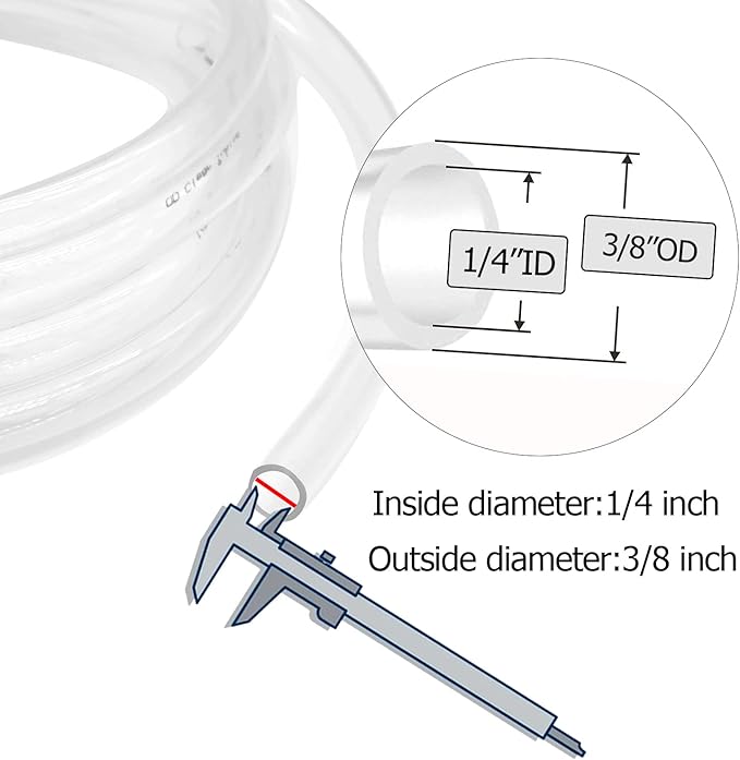 1/4’’ ID × 3/8’’ OD - 10 ft Clear Plastic Vinyl Tubing, Flexible PVC Hose Lightweight Non-Toxic vinyl Tube for Transfer Water Air Oil