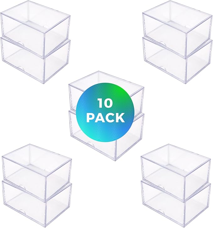 10 Pack Clear Acrylic Card Storage Boxes with Lids – 3 1/2" L x 2 1/2" W x 2" H Baseball Card Storage Box, Sports Card Boxes, Magic Card Storage Box and Playing Card Case – Made in USA