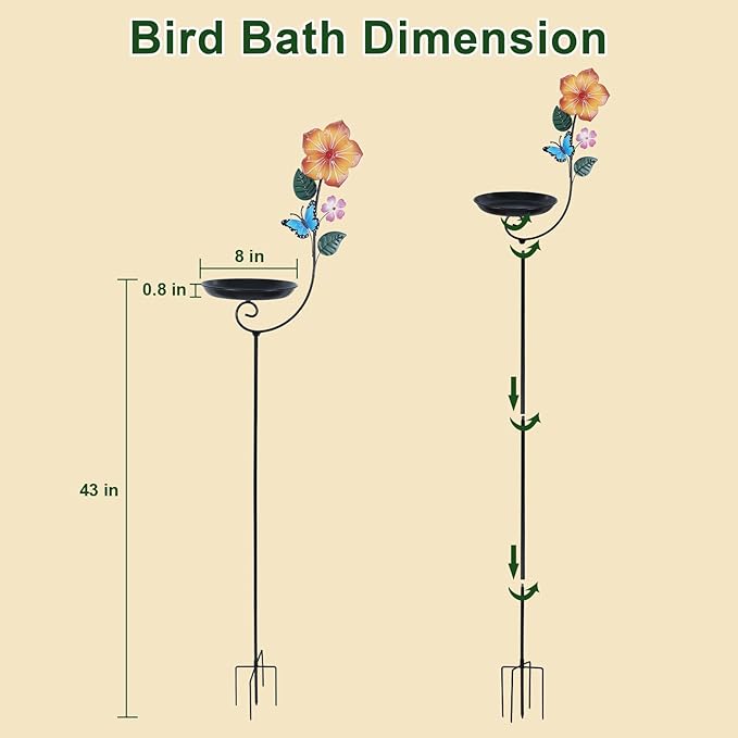 hogardeck Small Metal Bird Bath for Outside, 8” Dia Bowl Bird Baths Feeder Bowl for Outdoors, Standing Birdbaths & Birdfeeder for Garden Patio Yard Lawn Decor