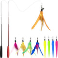 11-Pack Cat Wand Toys with Silvervine Sticks & Feather Refills – Interactive Adjustable Fishing Pole Toy for Indoor Cats, Bell & Elastic String – Durable Kitten Toys