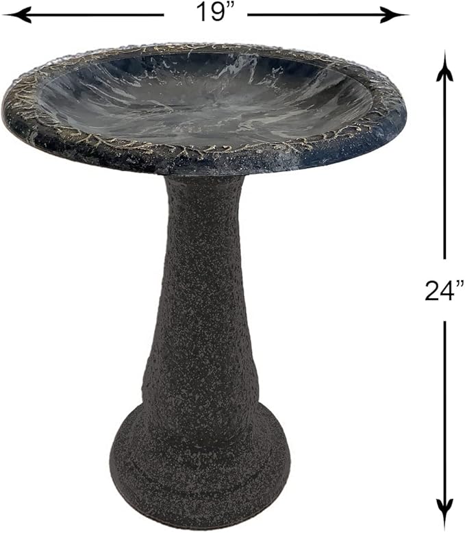 Tierra Garden Birdbath for Outdoors - 24" Charcoal Fiber Clay Bird Bath Bowl and Stand, Easy Assembly UV-Resistant Bird Baths for Outside, Outdoor Decor Pedestal Birdbaths, Garden Decor for Outside