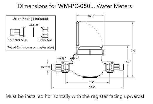 1/2” Water Meter: Plastic, NSF Certified, Multi-Jet, Gallons (Horizontal Installation)