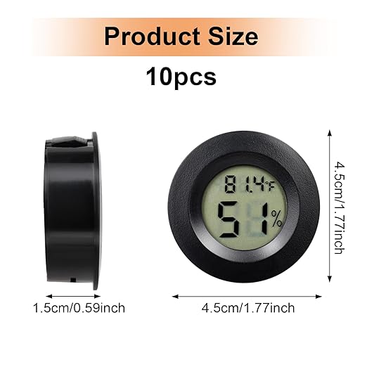 10 Pack Mini Hygrometer Thermometer - Digital Hygrometer Gauge LCD Monitor Temperature Humidity Meter Indoor Room Round Humidity Temperature Gauge for Greenhouse Home Kitchen