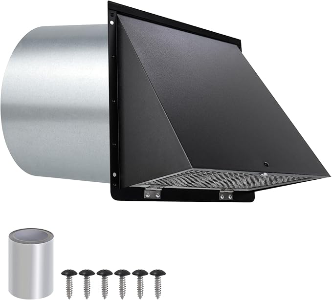 12 Inch Wall Vent Hood Exhaust Vent Cap Dryer Vent Cover,Exterior Hooded Wall Vent with Screen and Damper for HVAC Duct Dryer AC Industrial Facilities Ventilation Outdoor Air Exhaust,Galvanized Steel