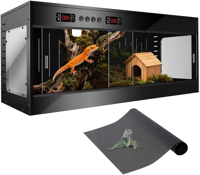 120 Gallon PVC Reptile Terrarium - Extra Large Reptile Tank with Intelligent Thermostat, Front Opening Bearded Dragon Tank Enclosure 47"x24"x24" with Carpet Mat and Sliding Door Handle for Snake Gecko