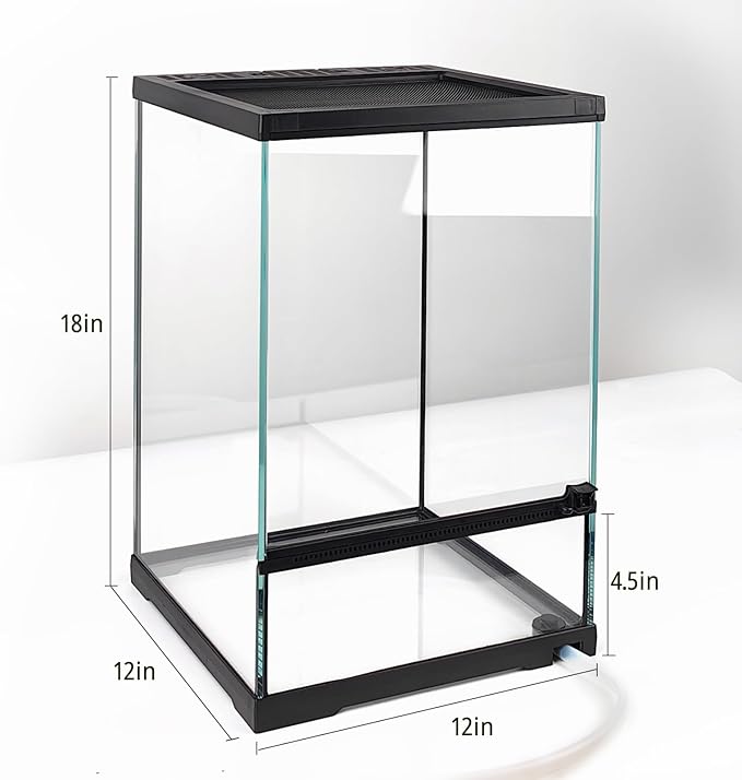 11 Gallon Tall Reptile Glass Tank 12"x12"x18" with Drainage Hole - Pre-Assembled Vertical Reptile Cage Enclosure for Arboreal Geckos,Chameleon,Lizard,Tree Frog and Snake