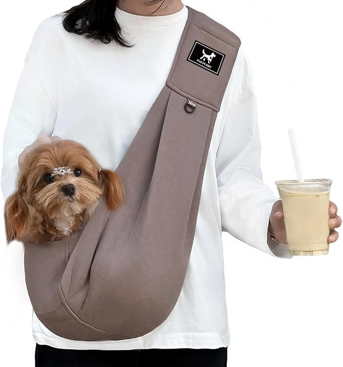 Dog & Cat Carrier Sling, Adjustable Soft Padded Shoulder Puppy Carrier, Hands-Free Dog Carrier Bag with Double Safety Buckles Premium Material for Outdoor Travel (Caramel, L)
