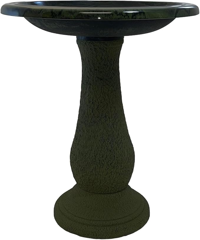 Birdbath for Outdoors - 24"x19" Green Fiber Clay Bird Bath Bowl and Stand, Easy Assembly UV-Resistant Bird Baths for Outside, Outdoor Decor Pedestal Birdbaths, Garden Decor for Outside