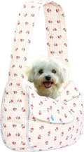 Flower Pet Sling Carrier for Small Dogs and Cats, Breathable Cotton Cats Carrier Purse，Floral Print Puppy Bag 3-10 Lbs, Hand Free Travel Chest Cat Sling, Gifts for Pet Mom Girls（White, Small