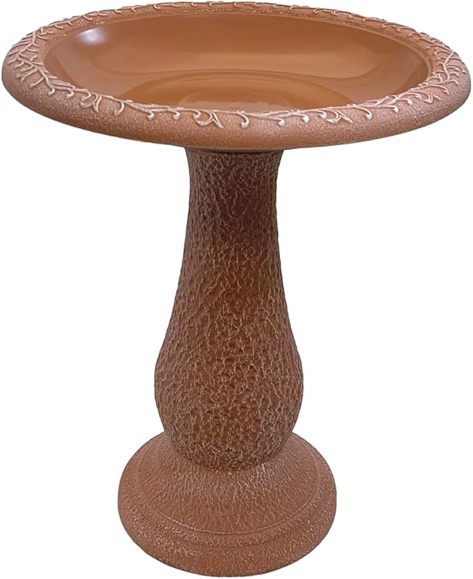 Tierra Garden Birdbath for Outdoors - 24" Terra Cotta Fiber Clay Bird Bath Bowl and Stand, Easy Assembly UV-Resistant Bird Baths for Outside, Outdoor Decor Pedestal Birdbaths, Garden Decor for Outside