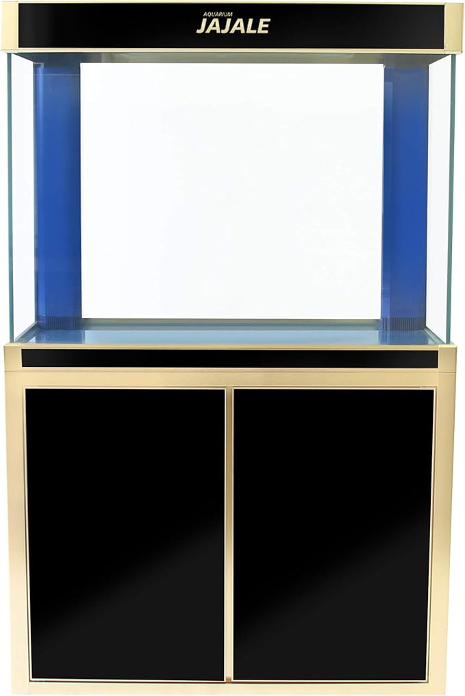 100 Gallon Glass Aquarium with Aluminum Cabinet - Including Sump for Filtration and Circulation, Plumbing, LED, Black with Gold Trim