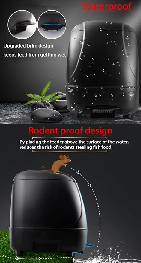 10L Pond Fish Feeder, Automatic Fish Feeder for Pond, Timer High Capacity, Battery-Powered for Vacations & Hot or Cold Weather