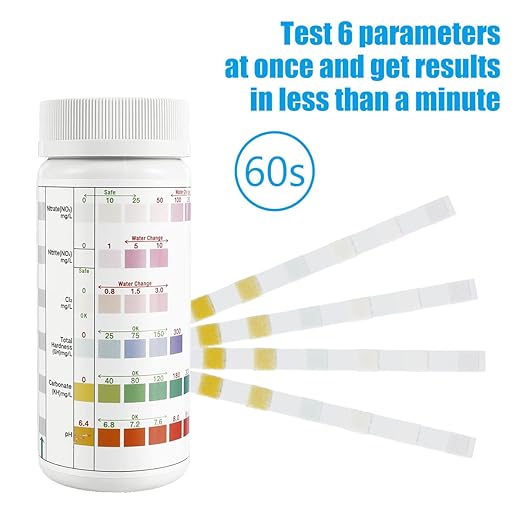 100Pcs Aquarium Test Strips 7 in 1 Fish Tank Test Kit Freshwater Saltwater Aquarium Water pH Test Strips Kit for Total Hardness Nitrate Nitrite Free Chlorine Carbonate pH Value Total Alkali