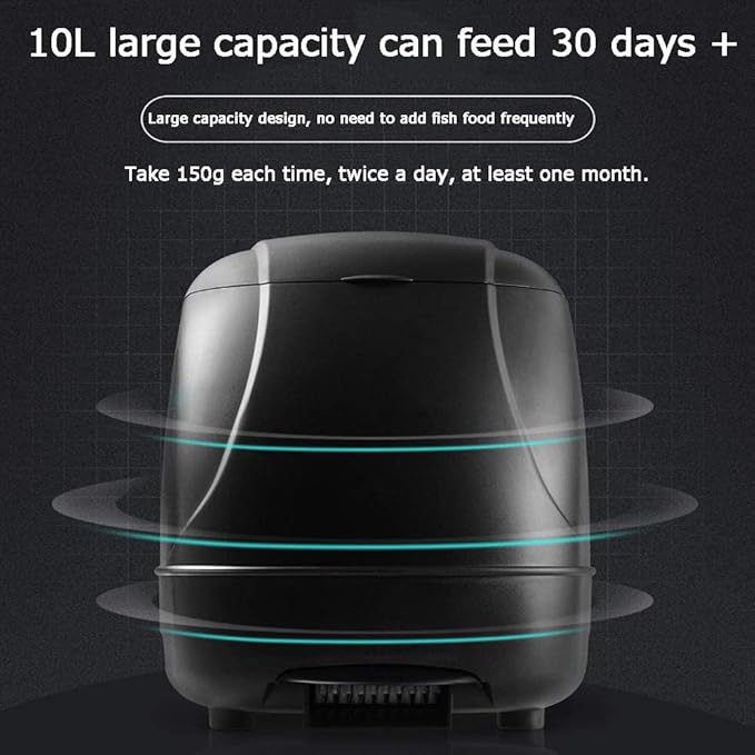 10L Automatic Fish Feeder, Fish Food Dispenser, Directional Feeder, Timer High Capacity Pond Fish Feeder for Outdoor Garden Pond(Black)
