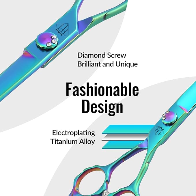 Dog Grooming Scissors: 7" Straight Pet Shears Skeletonized blade Made Of Japanese 440C for Trimming Dogs Cats and Other Pets Green (Curved G, 7")