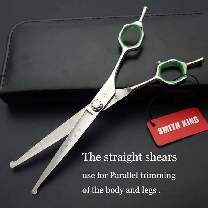 7 inches Safe Dog Grooming Scissors Set with Round Tip,Straight & Thinning & Curved Shears Set with comb for Dog & Cat Grooming (Green 3 in 1 with comb)
