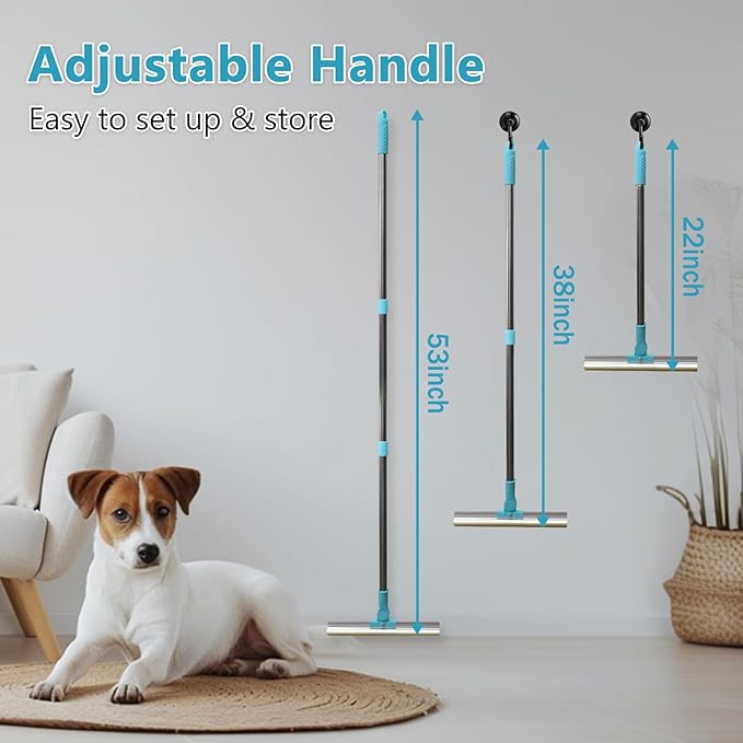 Carpet Rake Pet Hair Remover, Reusable Y-Shaped with Free Small Brush for Mats, Rugs, Couches, Reusable Cat Dog Hair Removal Tool with 54” Adjustable Long Handle Built,Blue